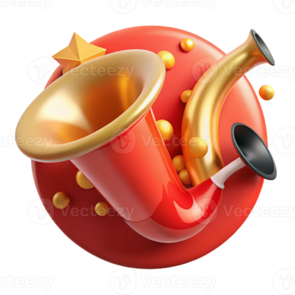 Red and Gold Trumpet Illustration with Abstract Background png