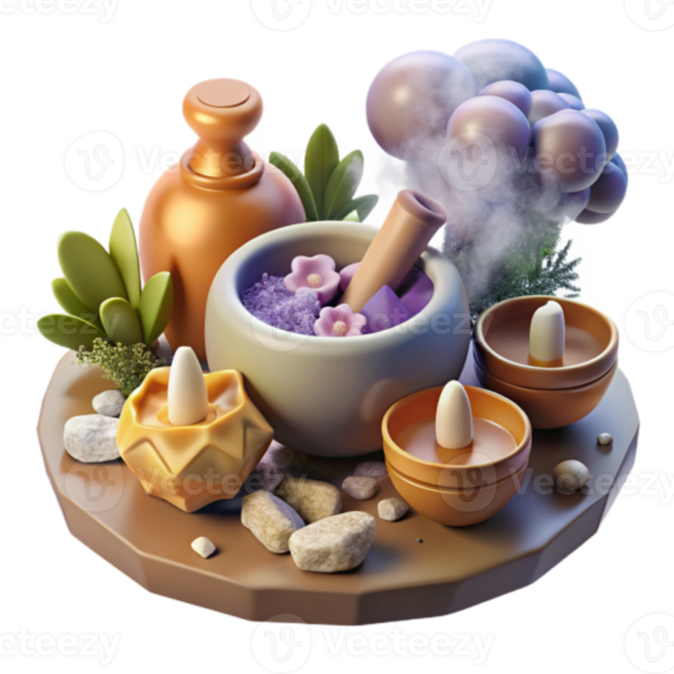 Serene Spa Day Illustration Aromatic Candles, Herbal Bath Salts, and Tranquil Atmosphere png