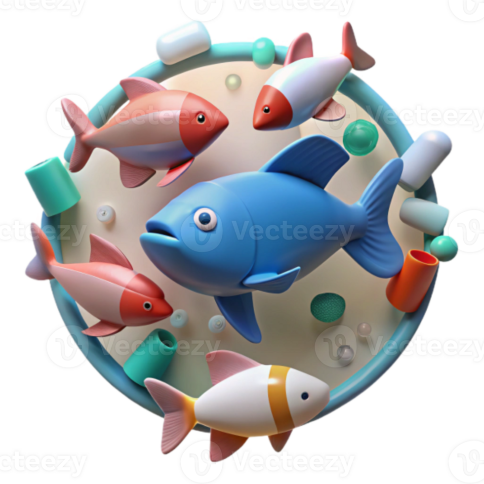 Vibrant Render of Colorful Fish in a Circular Scene png