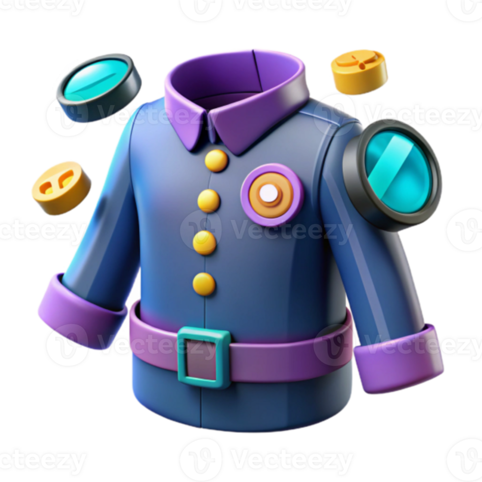 Render of a Stylish Cartoon Jacket with Floating Buttons Illustration png