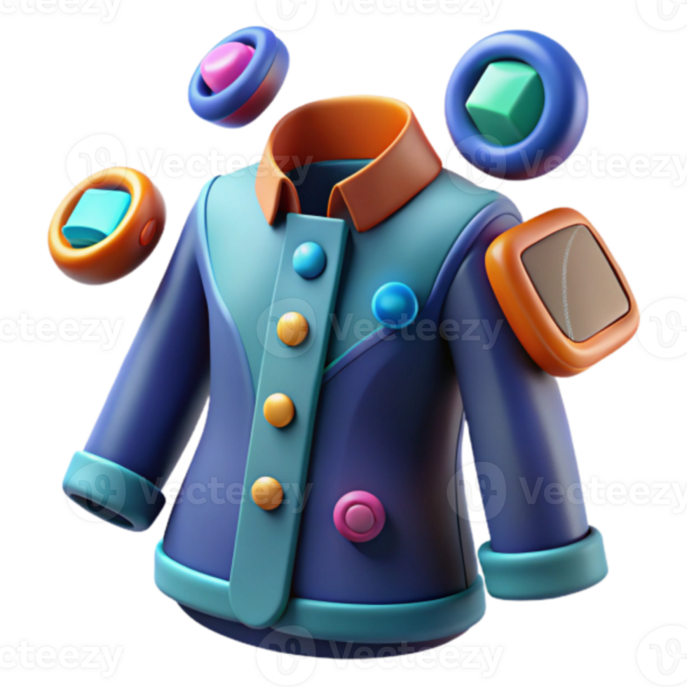 Colorful Render of a Futuristic Jacket with Floating Geometric Shapes png