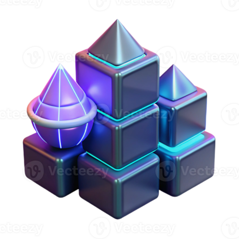 Abstract Render of Geometric Shapes with Neon Lighting png