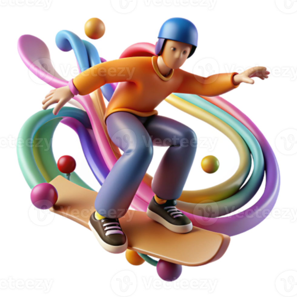 Illustration Skateboarding Cartoon Character Rainbow Swirls png