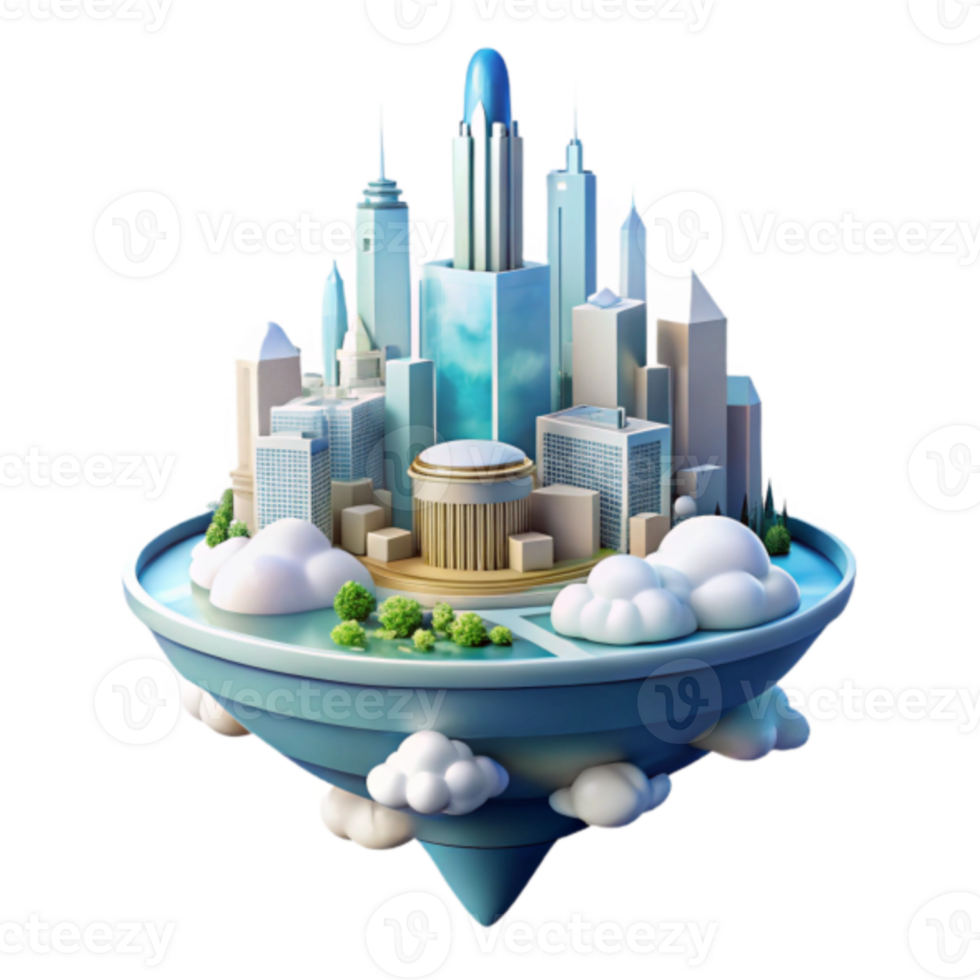 Illustration Floating Cityscape Modern Architecture Urban Fantasy Island png