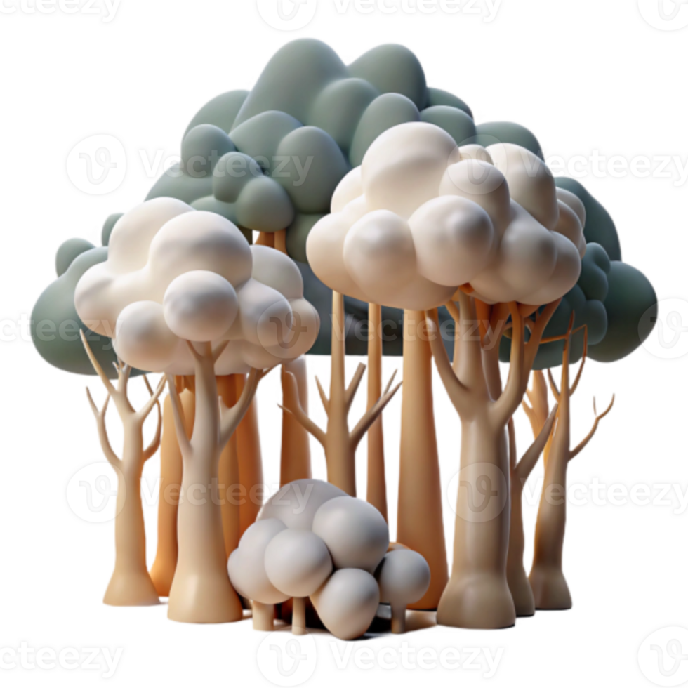 Whimsical Render of a Cartoon Forest with Pastel Trees png