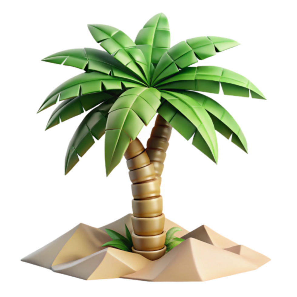 Render of a Stylized Palm Tree in Sand Dunes Illustration png