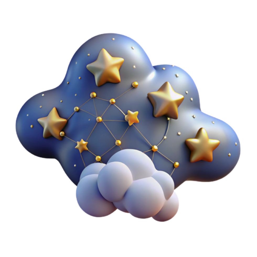 Render of a Night Sky Cloud with Golden Stars and Constellation Illustration png