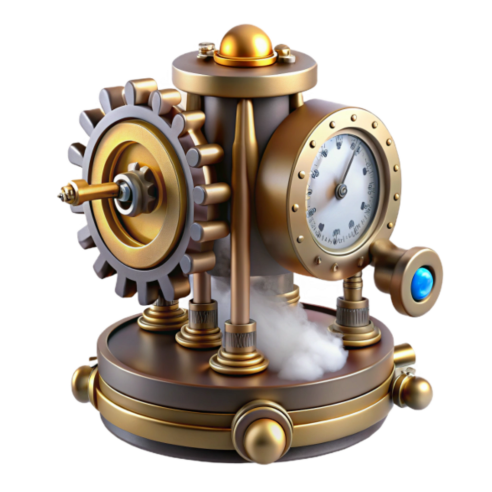Steampunk Clockwork Engine Illustration Intricate Gears, Gauge, and Brass Design png