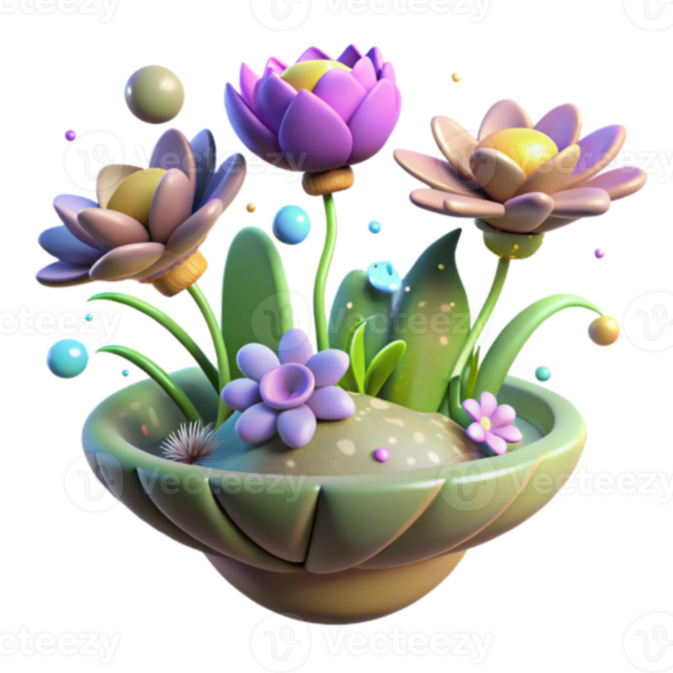 Whimsical Render of Flowers in a Bowl png