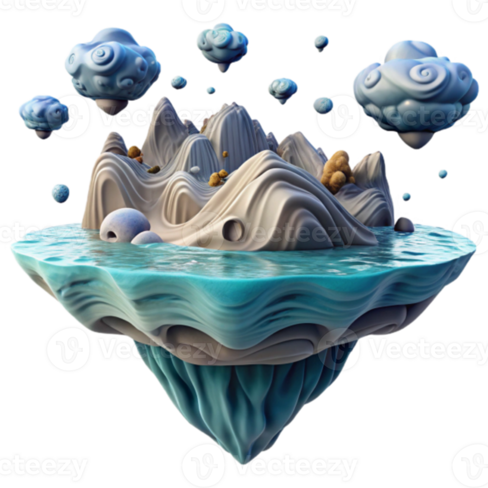 Whimsical Island Render Floating Mountains Cloudscape Abstract Background png