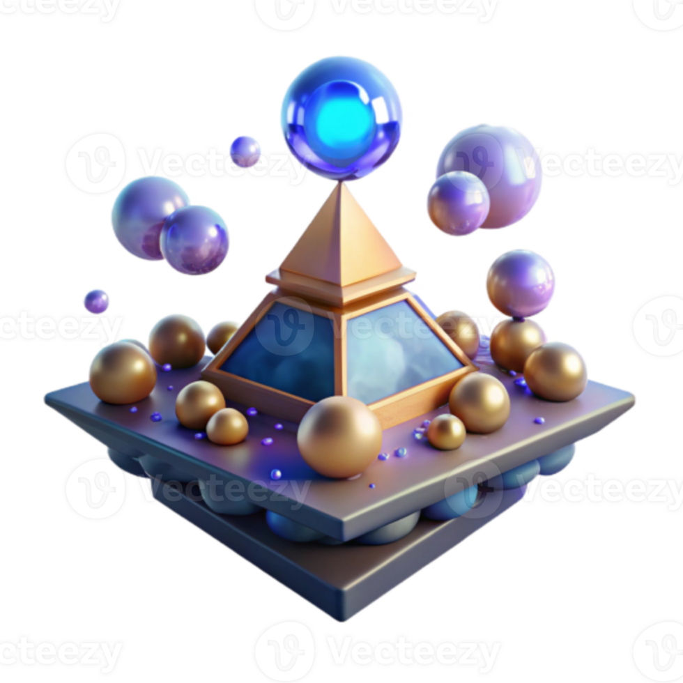 Abstract Render of a Pyramid with Floating Spheres png