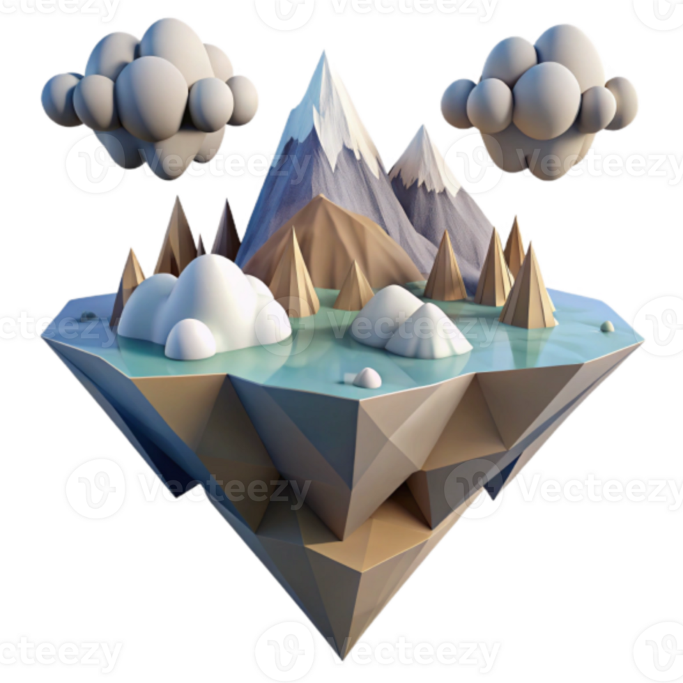 Low Poly Render Floating Island Landscape Illustration png