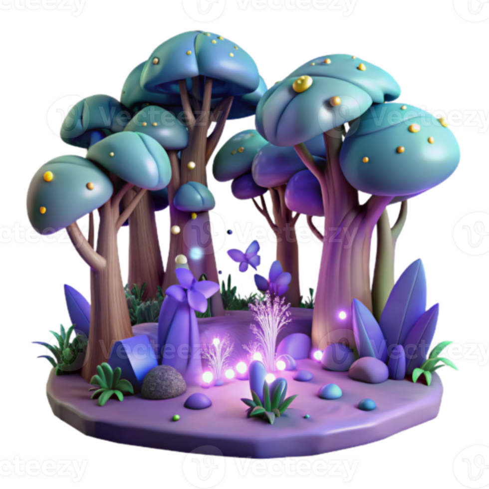 Enchanted Forest Illustration Magical Trees, Glowing Lights, and Butterfly Fantasy png