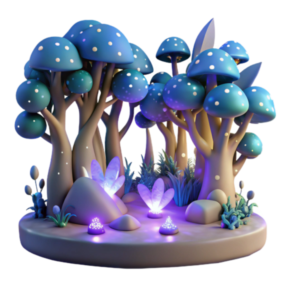 Enchanted Mushroom Forest Illustration Glowing Flora, Fantasy Landscape, Magical Scene png