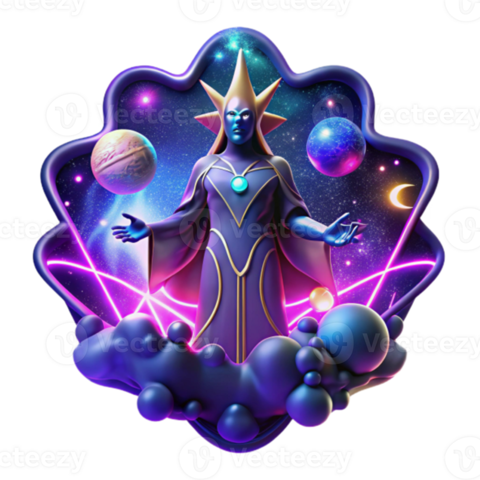 Cosmic Being Illustration A Celestial Entity Amidst Nebula and Planets png