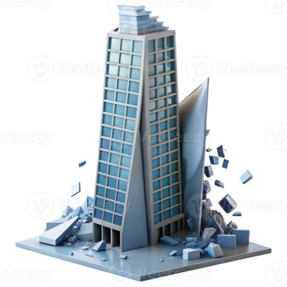 Render of Collapsing Modern Skyscraper Building png