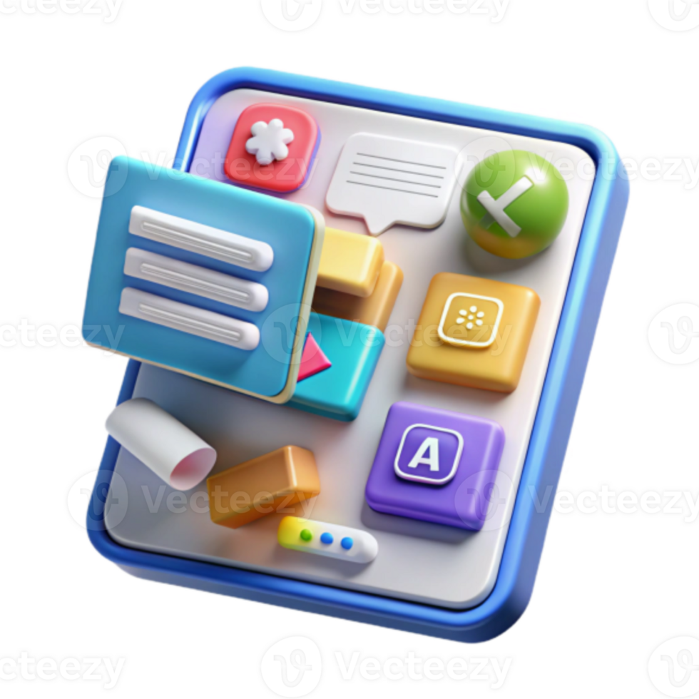 Vibrant Render of Colorful App Icons on Smartphone Screen, Abstract Mobile Interface Illustration png