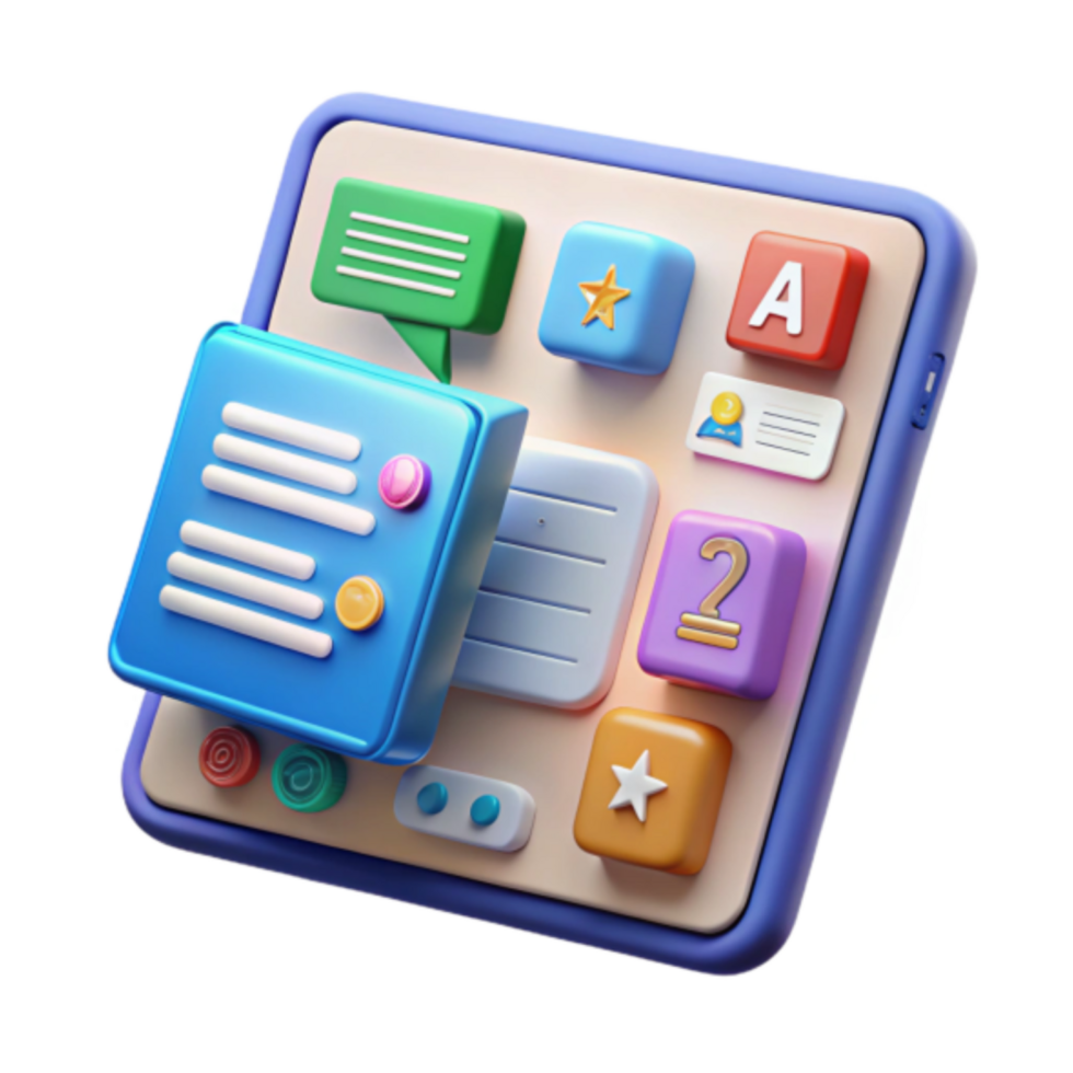Colorful Render of App Interface with Icons and Buttons png