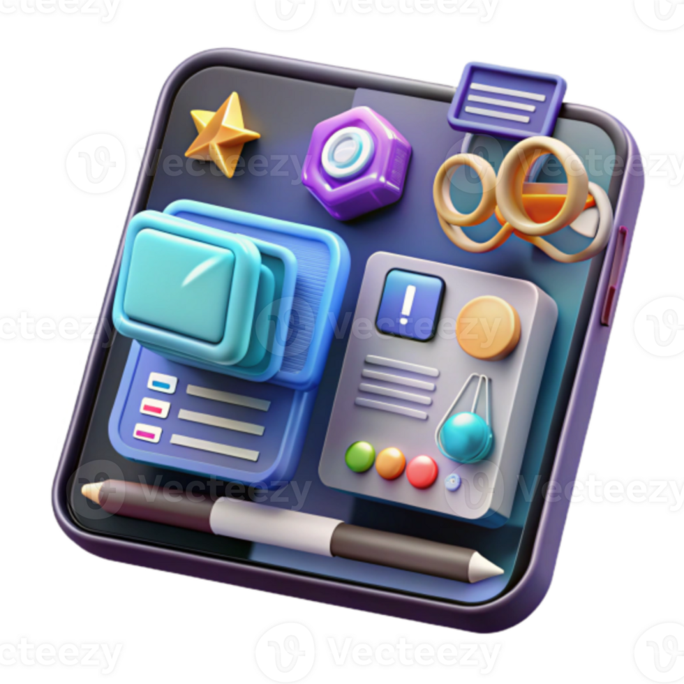 Render of Colorful App Interface Icons on a Smartphone Screen png