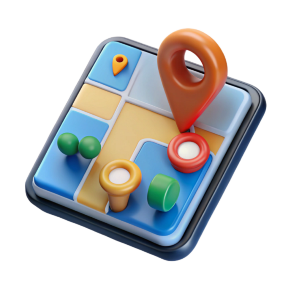 Illustration of Colorful Navigation App Interface with Location Pins png