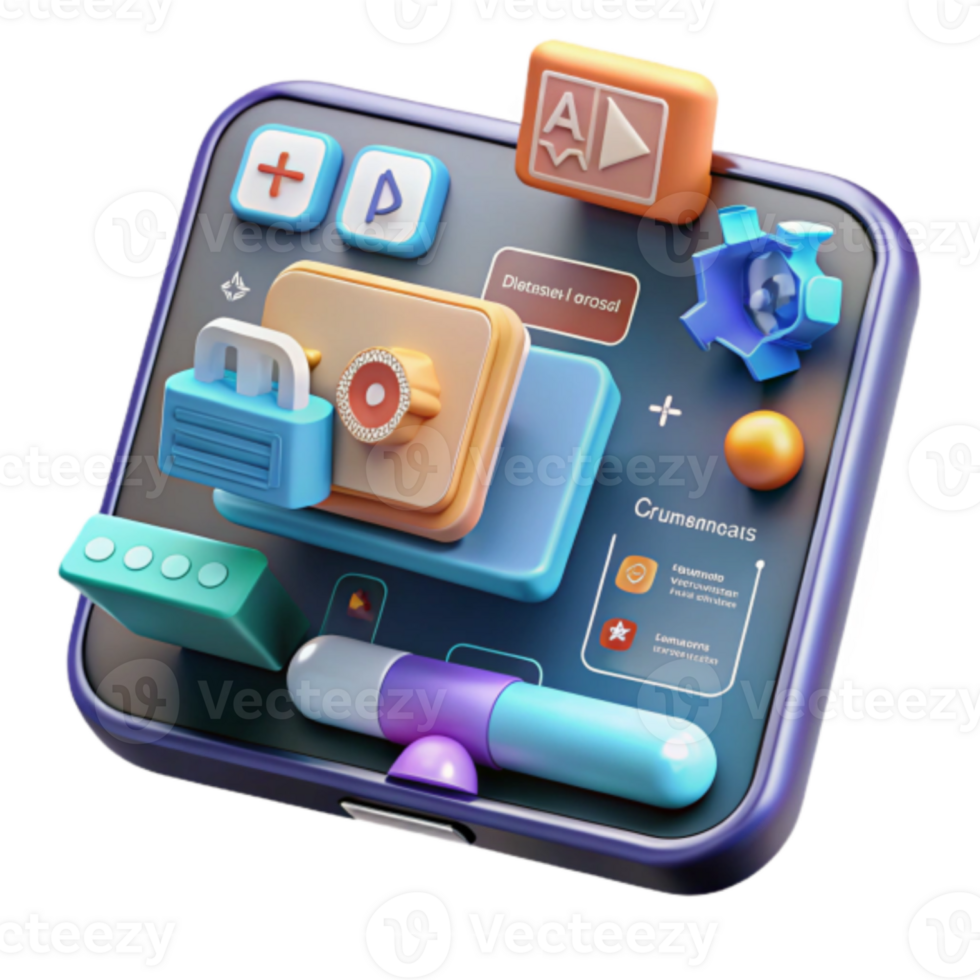 Vibrant Illustration of Mobile App Interface with Security Features png