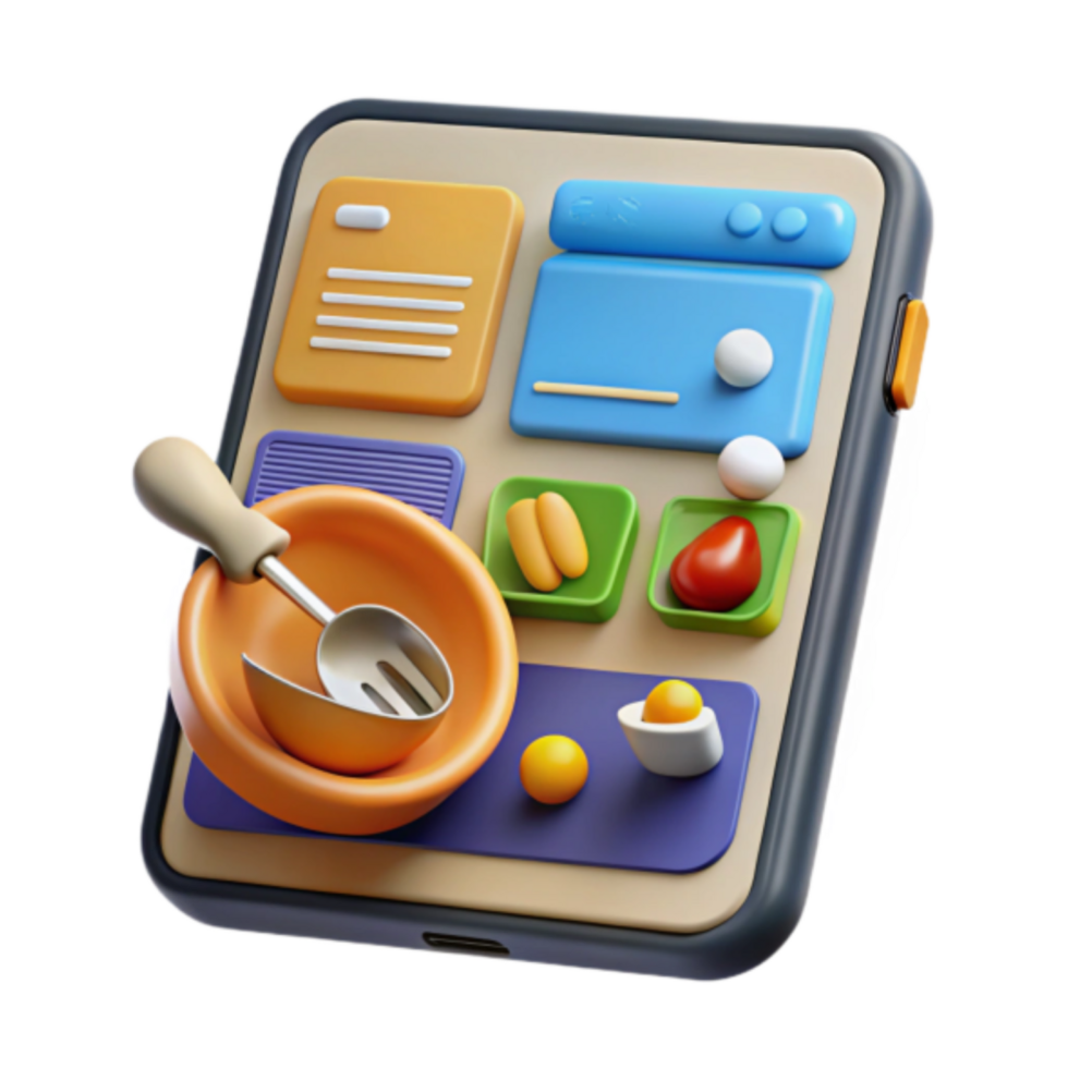 ilustração do uma Móvel Comida aplicativo interface com utensílios e ingredientes png