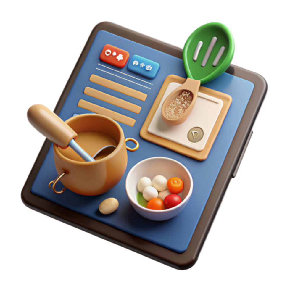 Illustration of Tablet App for Cooking Recipe with Ingredients png