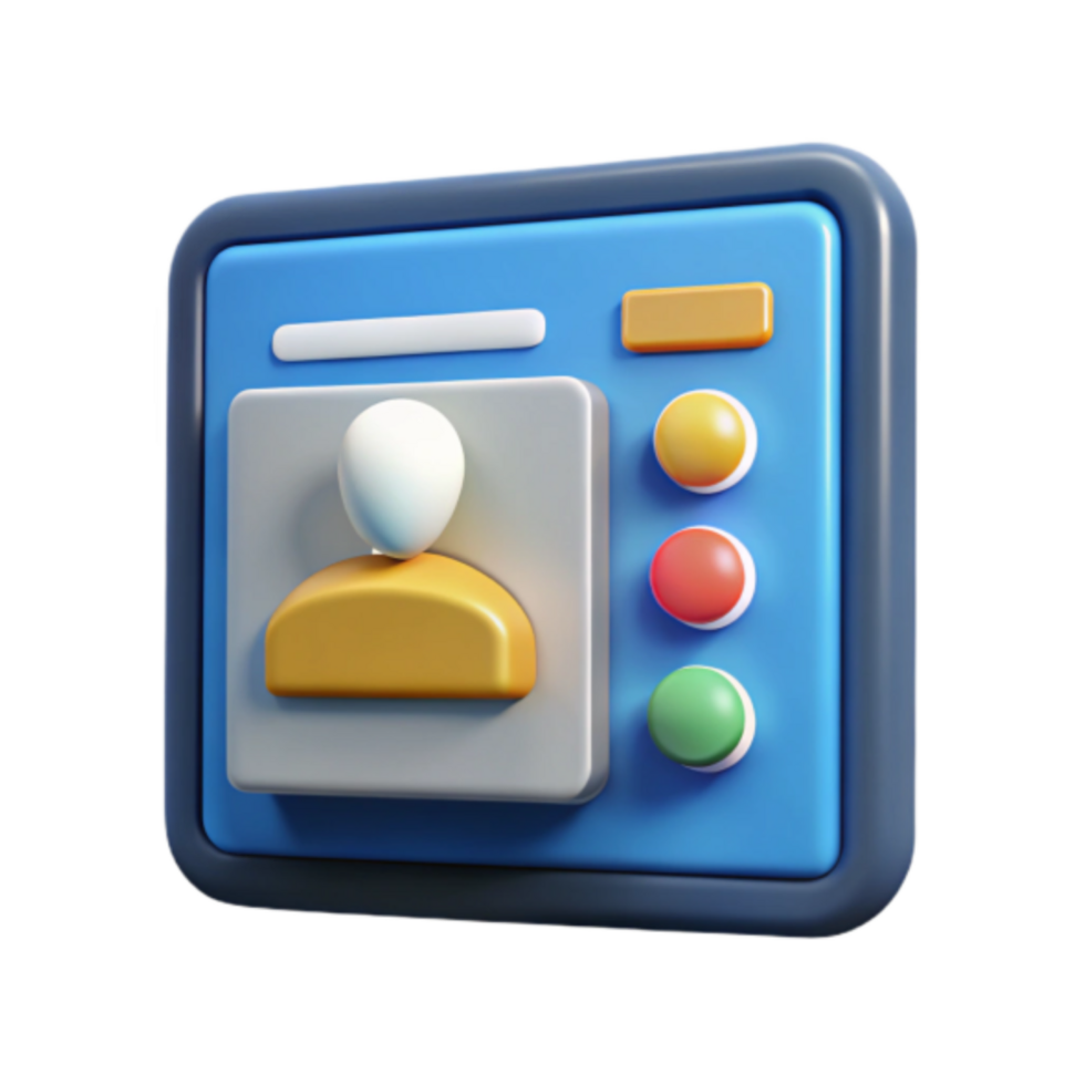 render do do utilizador interface perfil ao controle painel, moderno aplicativo Projeto elemento, digital avatar, interface botões, gráfico recurso, Programas ícone, desenho animado estilo, rede projeto, ui elemento, ilustração png