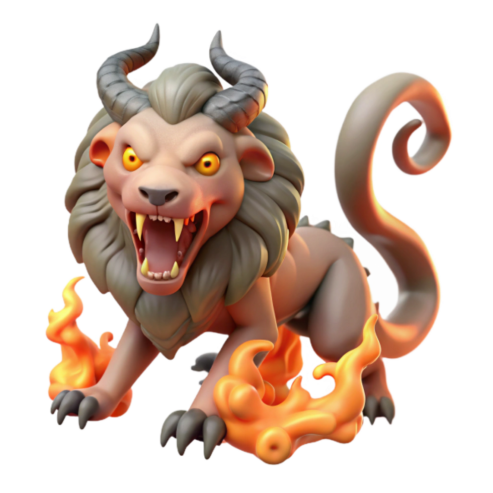 Fiery Lion-Demon Render, Mythical Creature Illustration, Fantasy Beast Art png