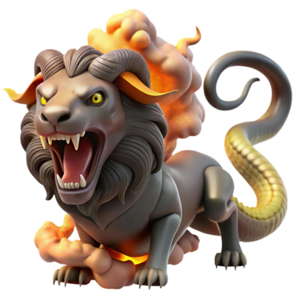 Fiery Lion-Serpent Hybrid Render, Mythical Creature Illustration png
