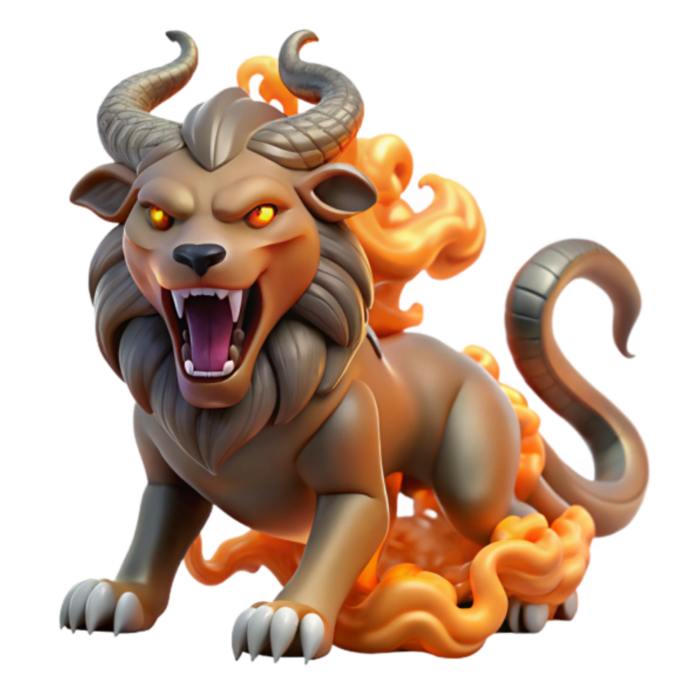Fiery Lion-like Creature Render, Mythical Beast Illustration, Fantasy Animal Artwork png
