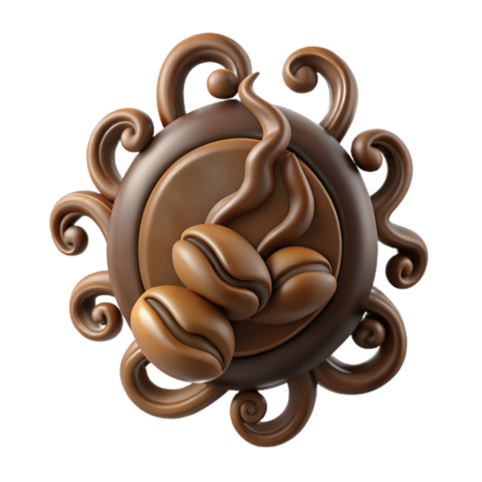 Coffee Beans Emblem Illustration Brown Swirls Decorative Circular Design png
