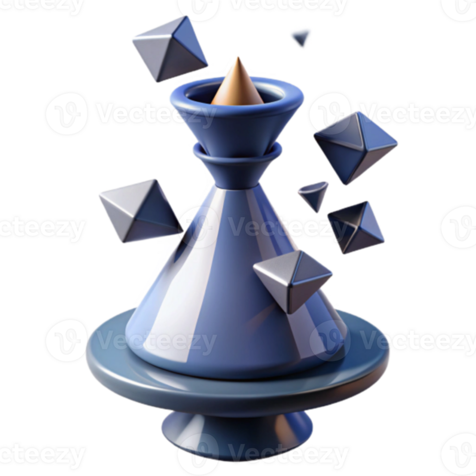 Render of Abstract Geometric Forms Surrounding a Conical Vessel png
