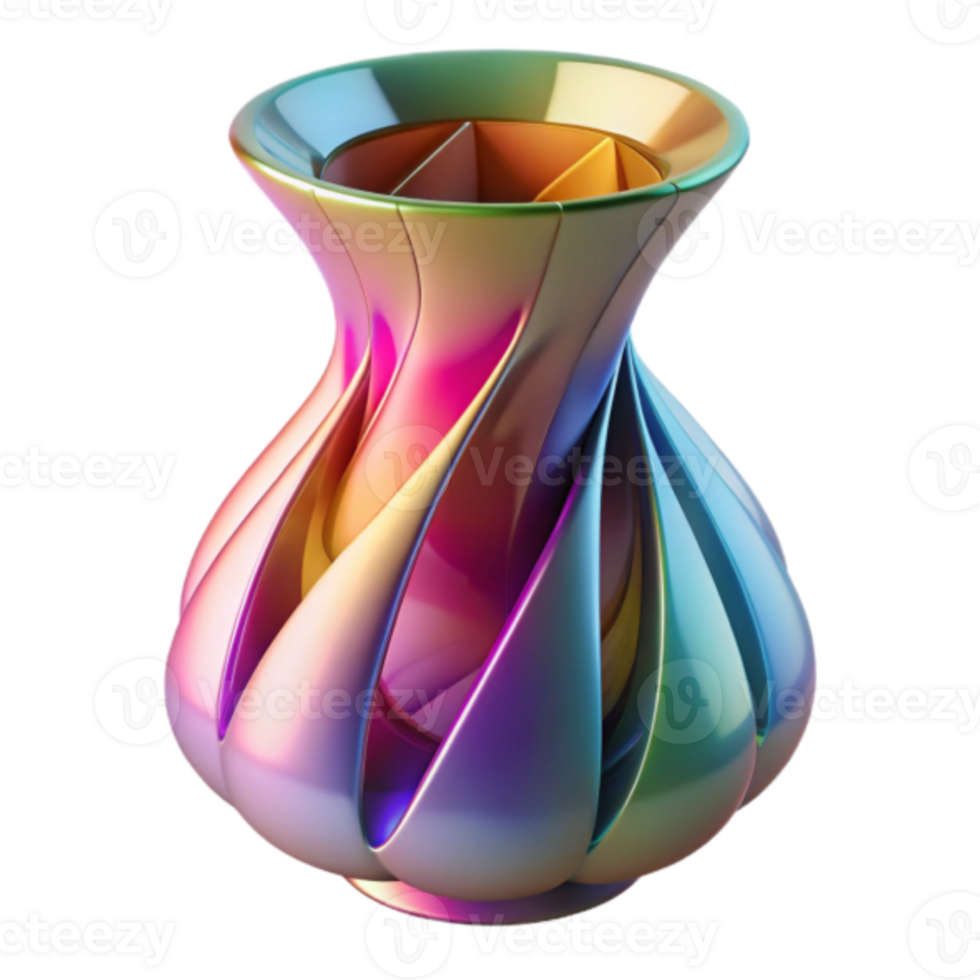 Rainbow Hues Render of Abstract Vase, Decorative Design Element png