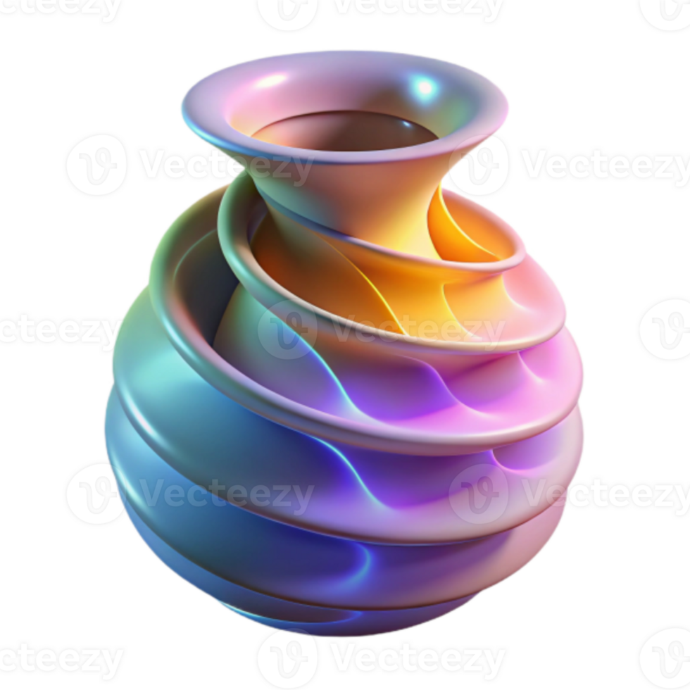 Abstract Render of a Swirling Vase with iridescent colors png