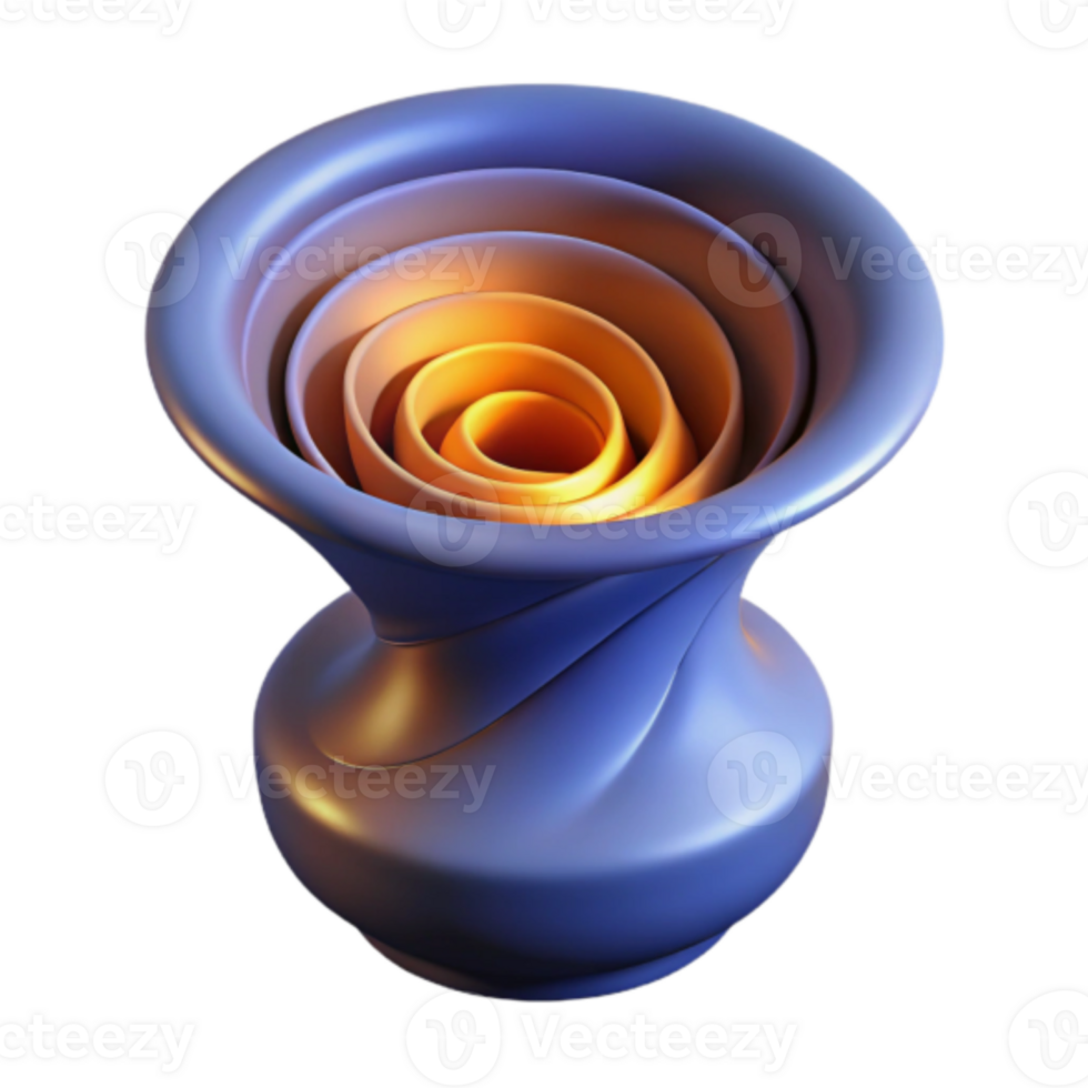 Abstract Render of a Swirling Purple Vase with Golden Inner Rings png