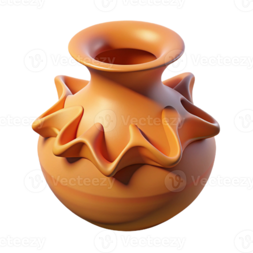 Render of Orange Clay Pot, Decorative Ceramic Vase, Pottery Design, Smooth Texture, Round Shape, Unique Style, Ornate Detail, Handmade Look, Model, Digital Art png