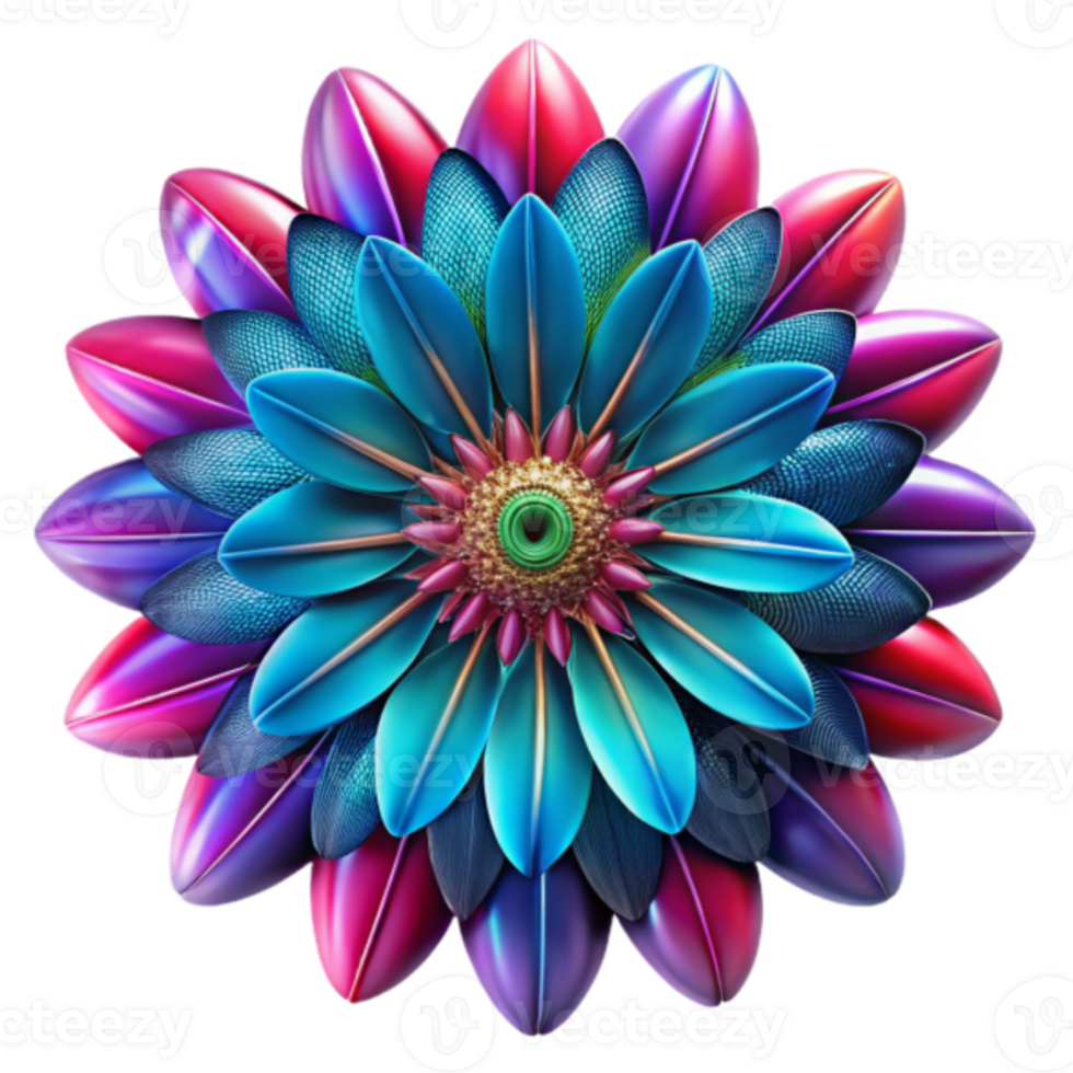 Vibrant Floral Illustration Jewel-Toned Petals, Intricate Design, Blue Purple Pink Flower png