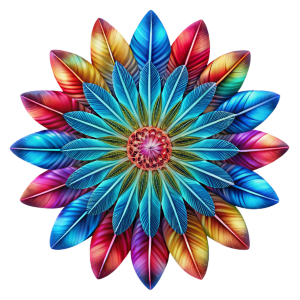 Vibrant Rainbow Feather Mandala Digital Illustration png