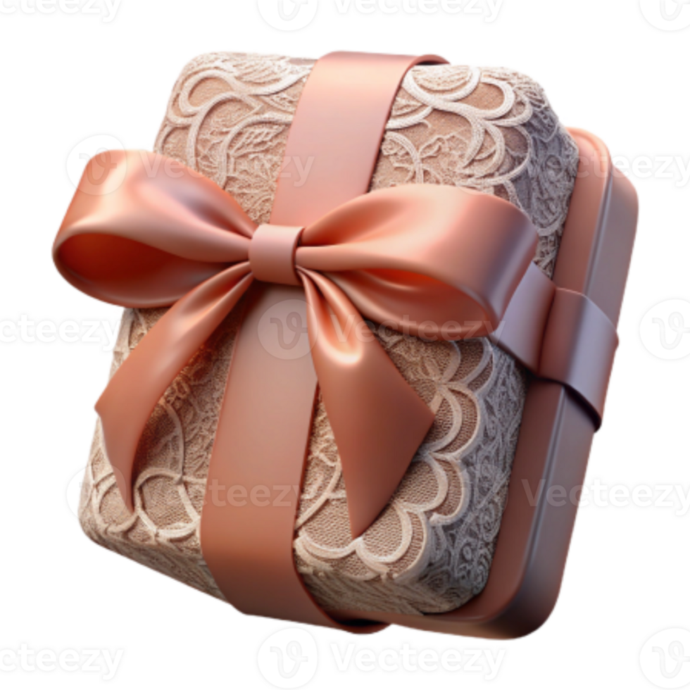 Render of a Gift Box with Lace and Rose Gold Ribbon png