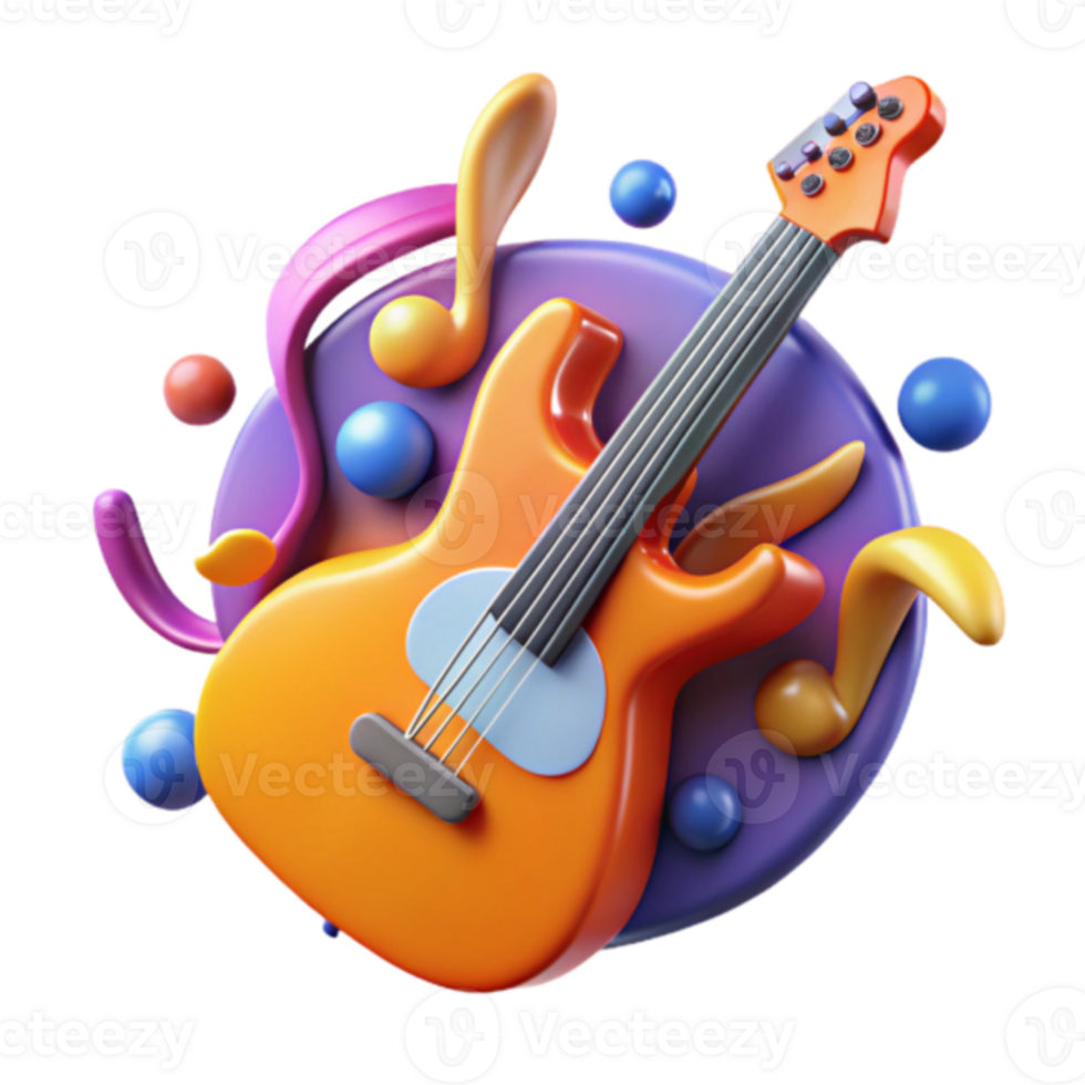 Render of Orange Guitar in Abstract Music Background png