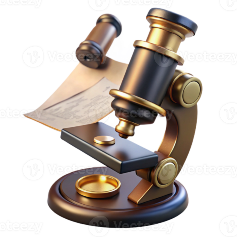 Render Antique Microscope with Parchment Document Illustration png