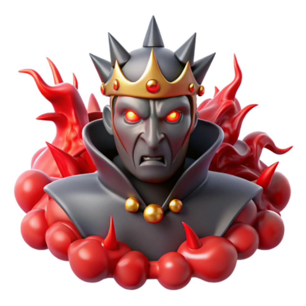 Angry Render of a Dark King in a Crown, Surrounded by Red Flames, Fantasy Illustration png