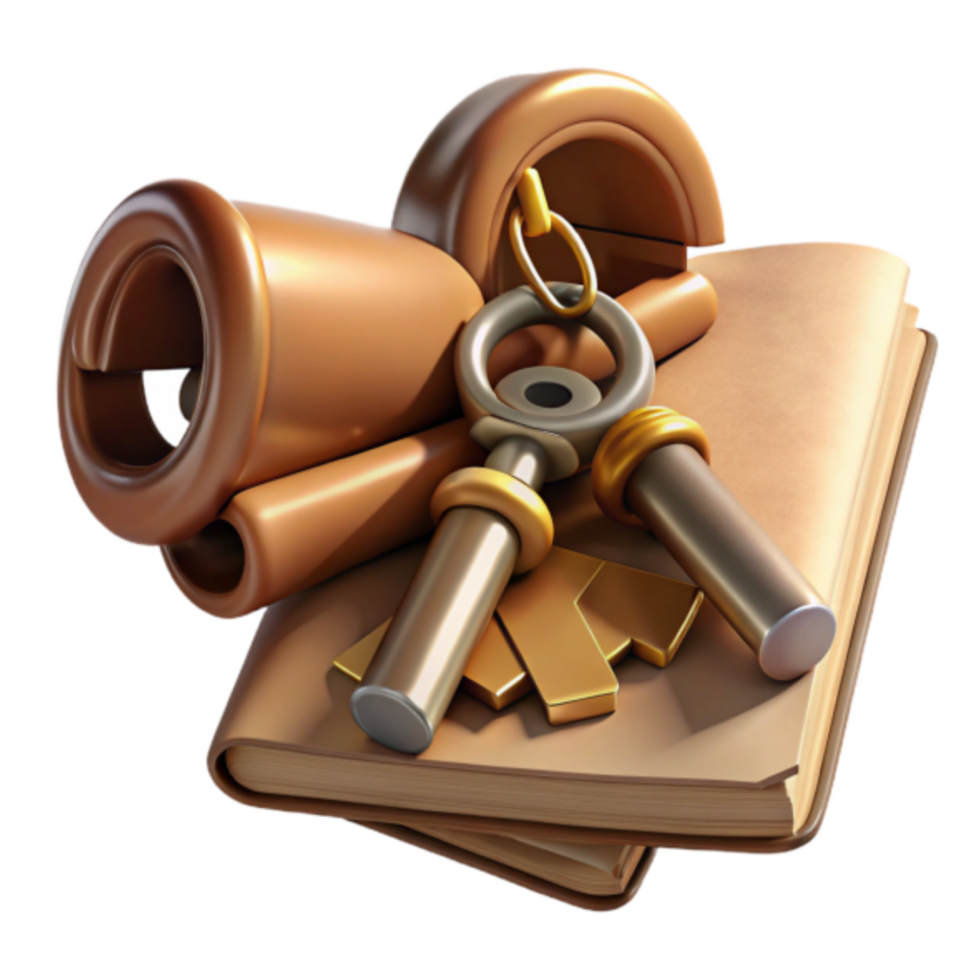 Render of Keys, Scrolls, and Books Unveiling Ancient Secrets png