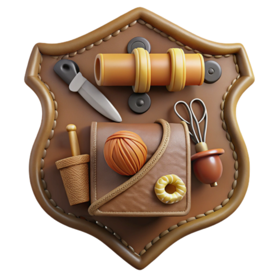 3D Render Brown Leather Shield Craft Tools Illustration png