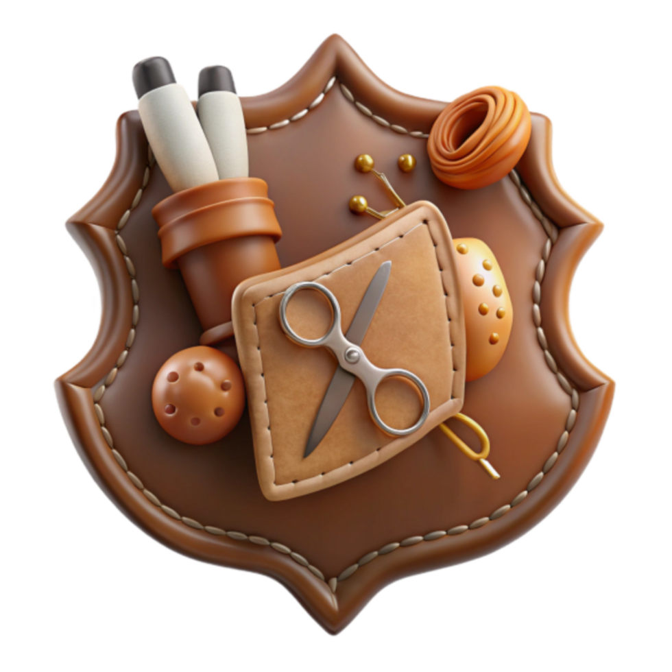3D Render of Leather Sewing Kit Badge Illustration png