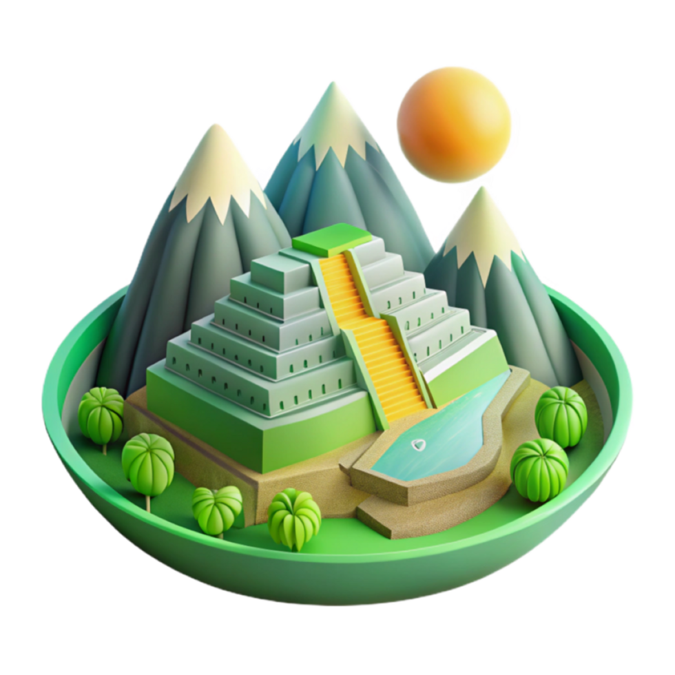 3D Render of a Mayan Pyramid in a Mountainous Landscape Illustration png