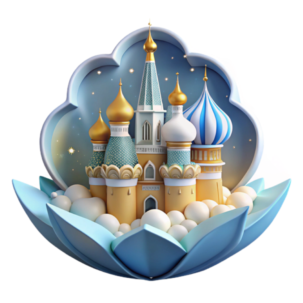 Enchanted 3D Render of a Fairytale Castle nestled in a Pearl Flower png
