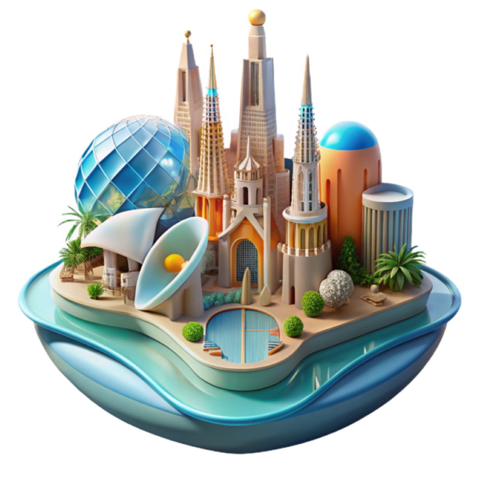 3D Illustration Island Cityscape Architectural Wonders png