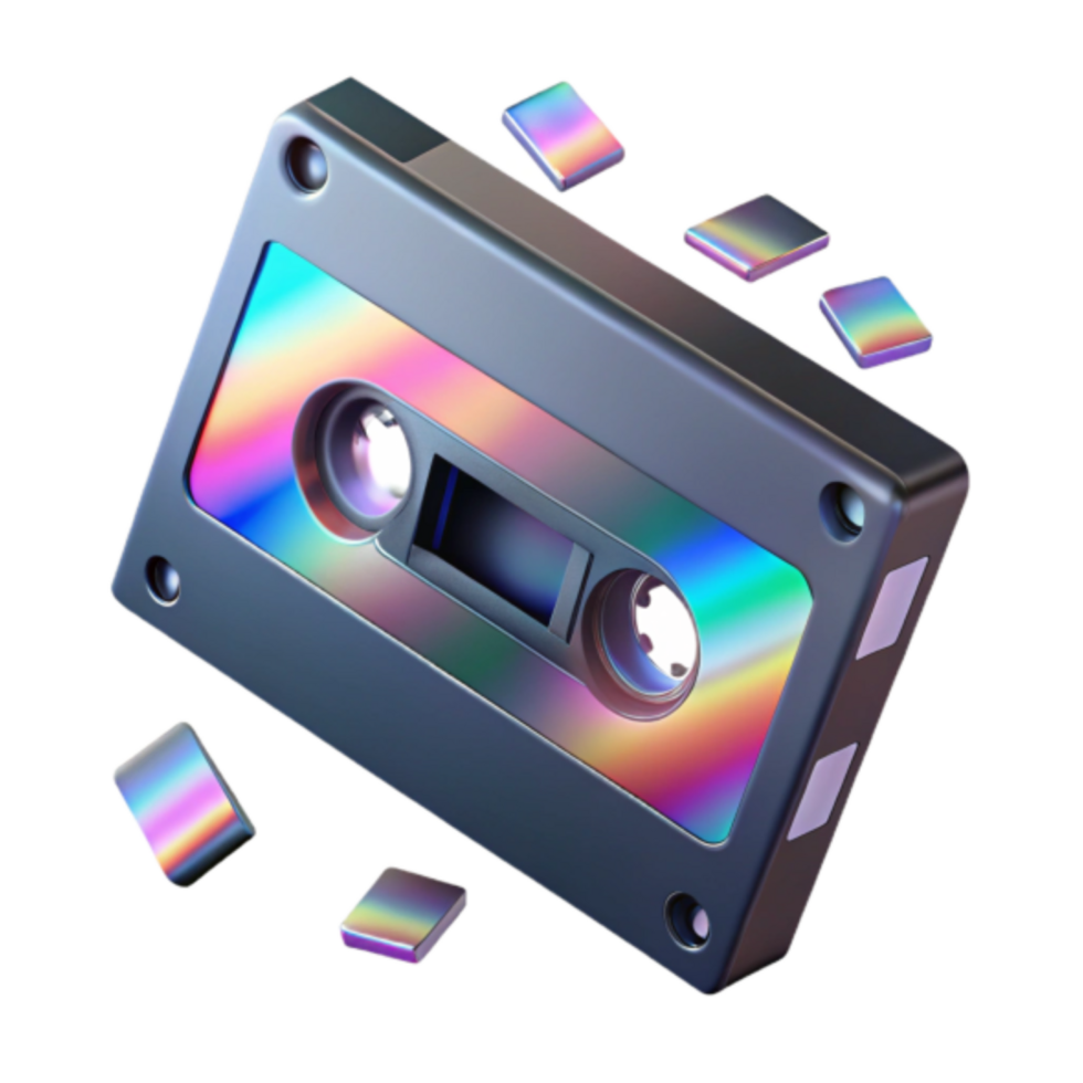 Holographic Cassette Tape 3D Render Illustration png